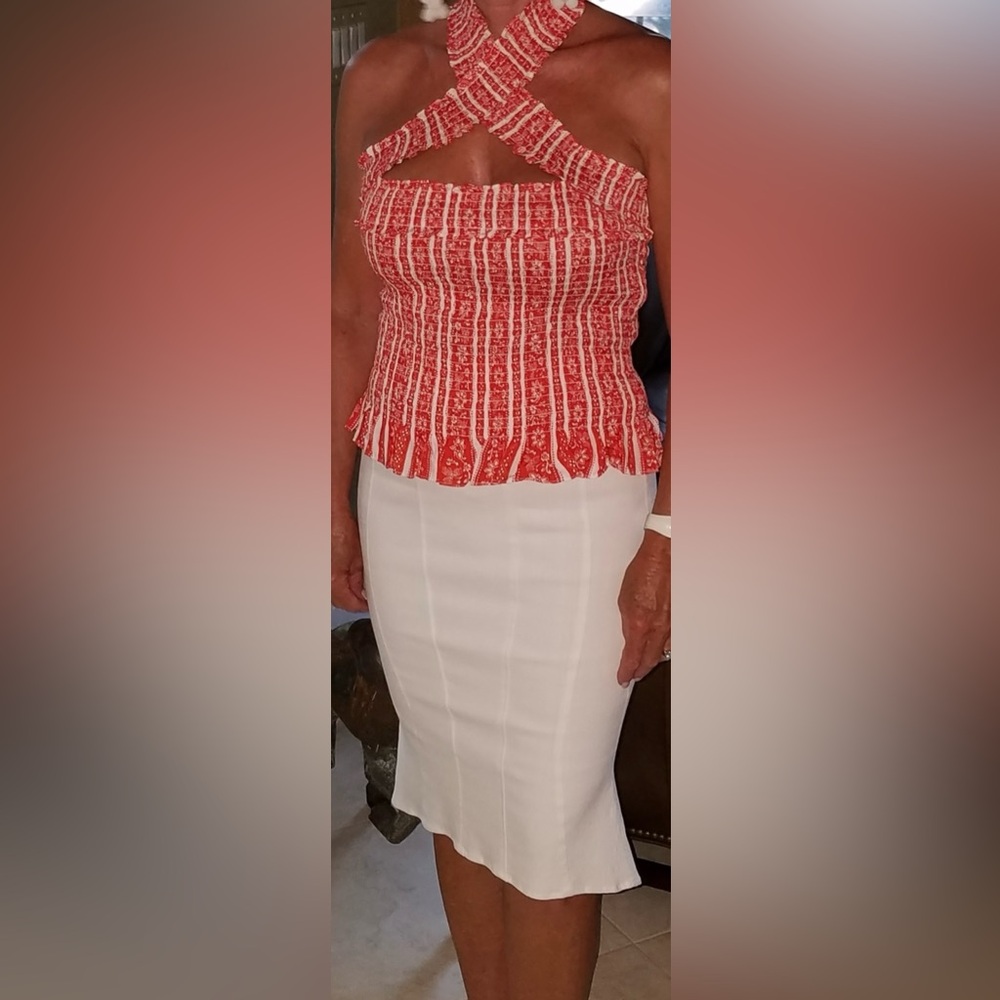 Cinq à Sept Red and White Halter Top